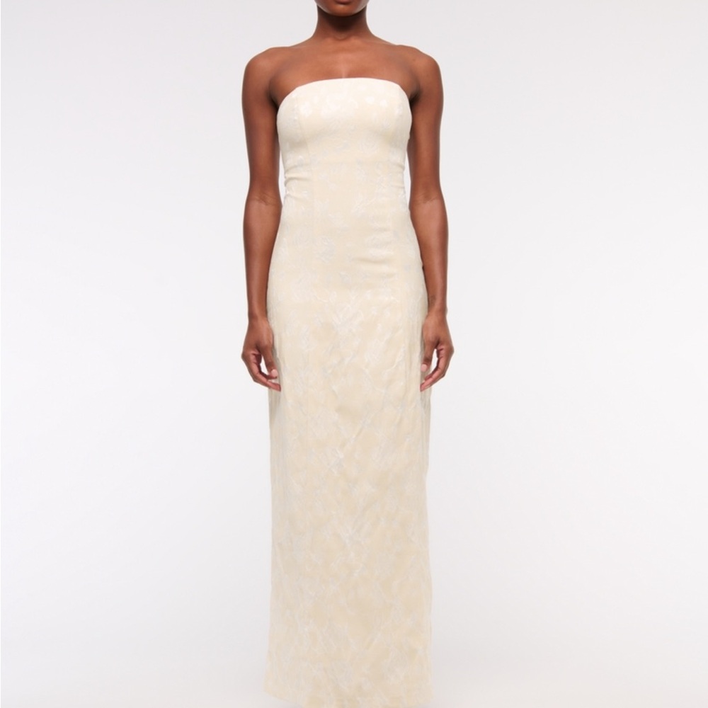 Abercrombie & Fitch Strapless Cream Lace Column Gown